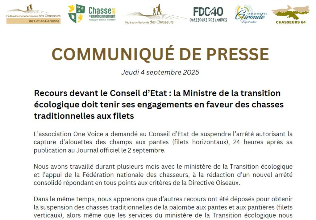 chasseurs47 actualites communique de presse