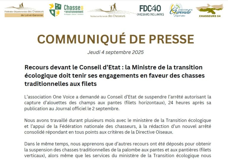 chasseurs47 actualites communique de presse
