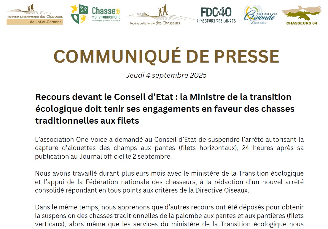 chasseurs47 actualites communique de presse